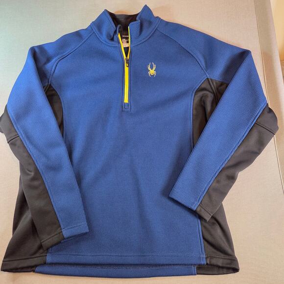 Spyder Men’s XXL 1/4 Zip Pullover Blue Black Yellow Performance Fleece - Picture 1 of 16